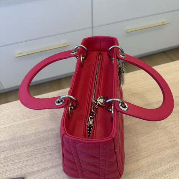 Christian Dior Lambskin Cannage Medium Lady Dior Silver Hardware Pink