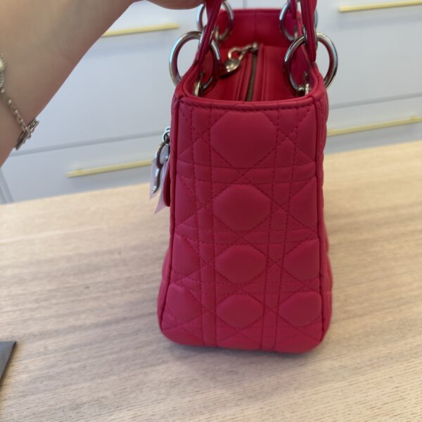Christian Dior Lambskin Cannage Medium Lady Dior Silver Hardware Pink