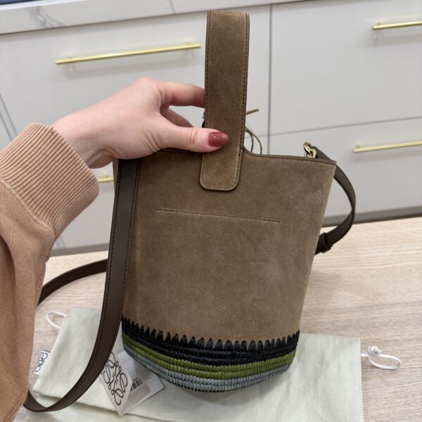 LOEWE x Paula's Ibiza Mini Pebble Suede & Raffia Bucket Bag