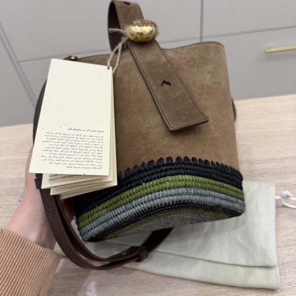 LOEWE x Paula's Ibiza Mini Pebble Suede & Raffia Bucket Bag