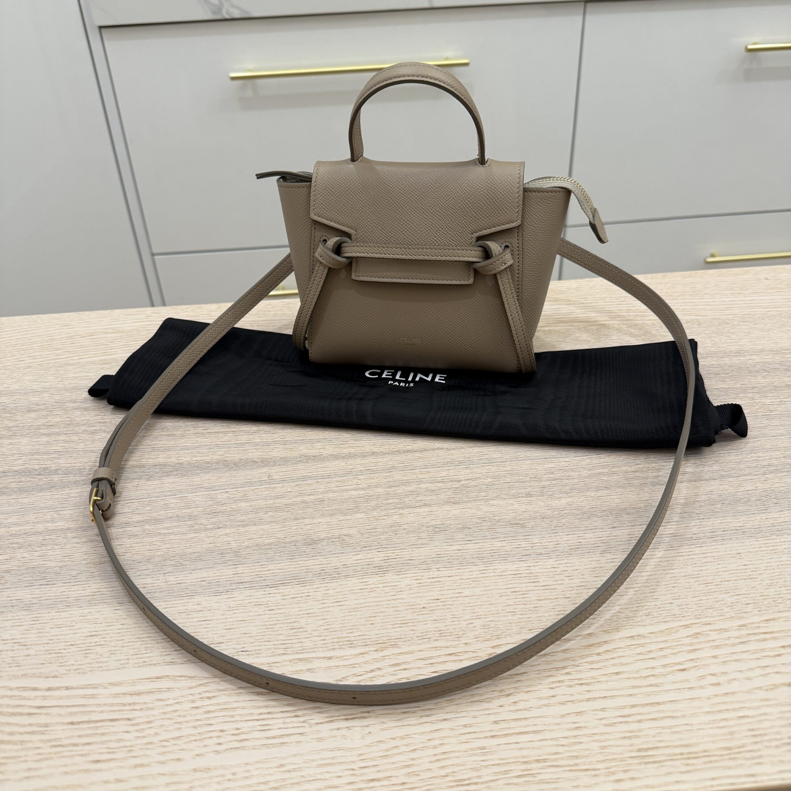 Celine Grained Calfskin Pico Belt Bag Light Taupe