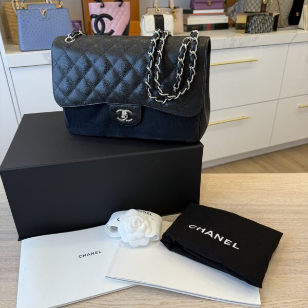 Chanel Lambskin Quilted Jumbo Double Flap Black Silver Hardware