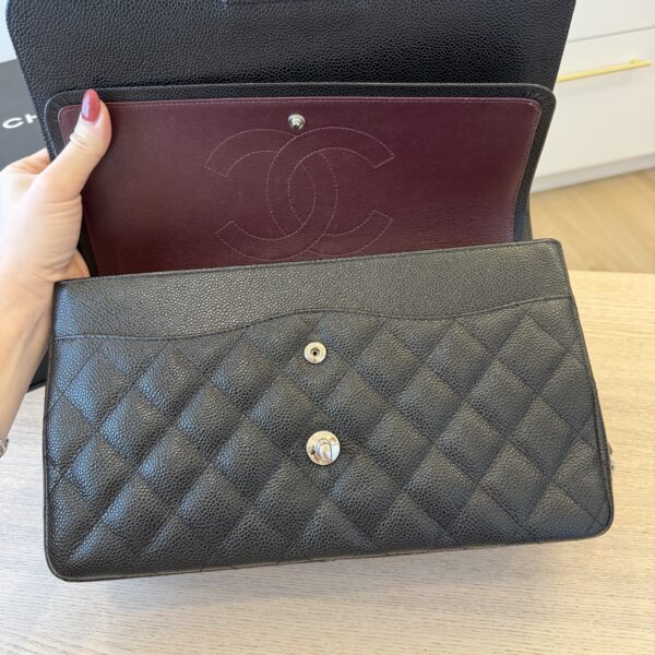 Chanel Lambskin Quilted Jumbo Double Flap Black Silver Hardware