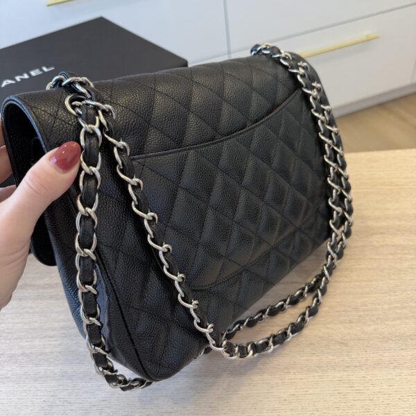 Chanel Lambskin Quilted Jumbo Double Flap Black Silver Hardware