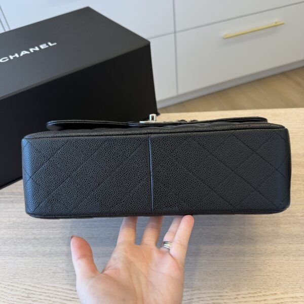 Chanel Lambskin Quilted Jumbo Double Flap Black Silver Hardware