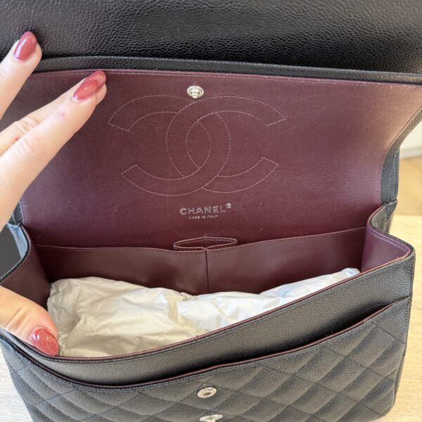 Chanel Lambskin Quilted Jumbo Double Flap Black Silver Hardware