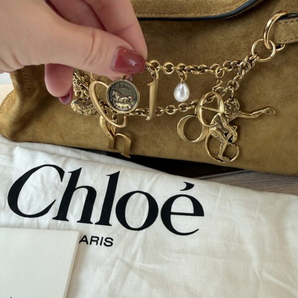 CHLOÉ Charms Hobo Bag in Suede Leather Gold / Khaki