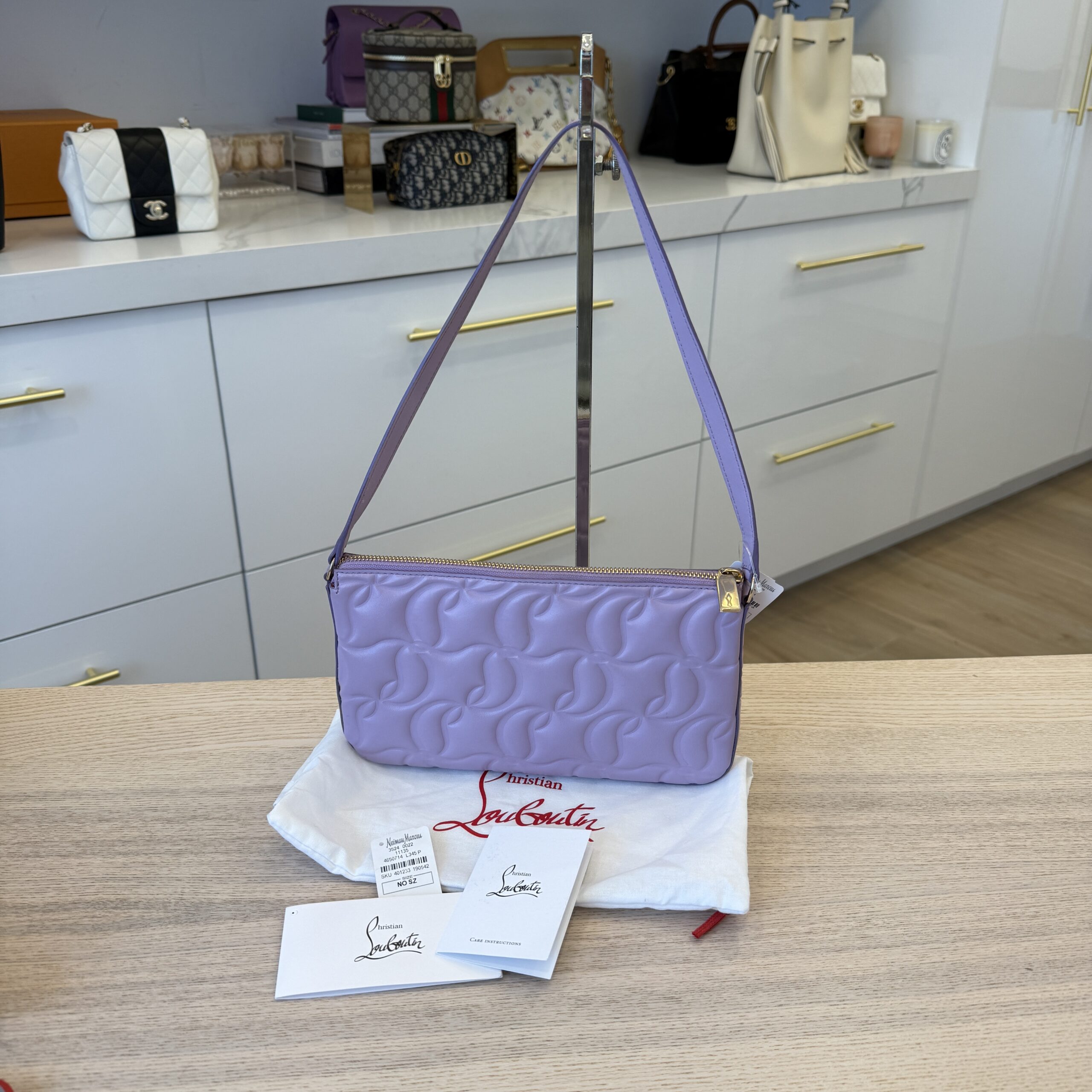 Christian Louboutin Calfskin Embossed Loubila Shoulder Bag Lilac