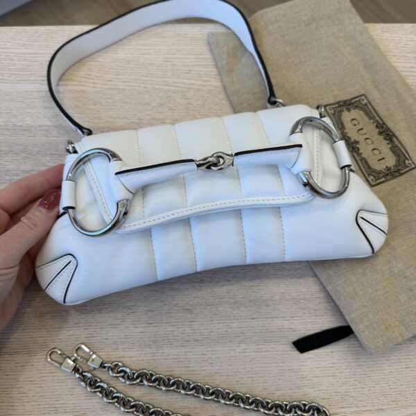 Gucci Nappa Vertical Matelasse Small Maxi Horsebit Chain Shoulder Bag White