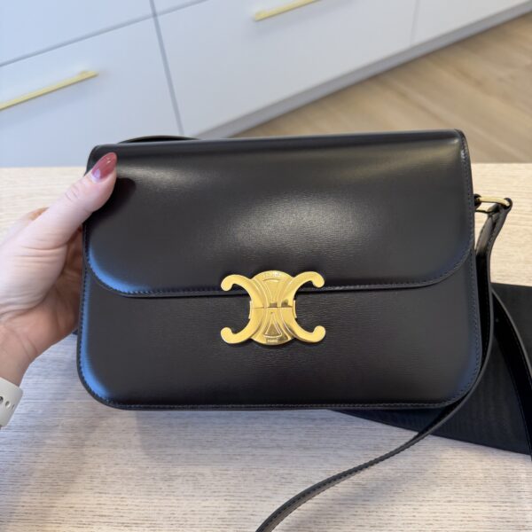 Celine Shiny Calfskin Medium Triomphe Black
