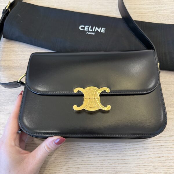 Celine Shiny Calfskin Medium Triomphe Black
