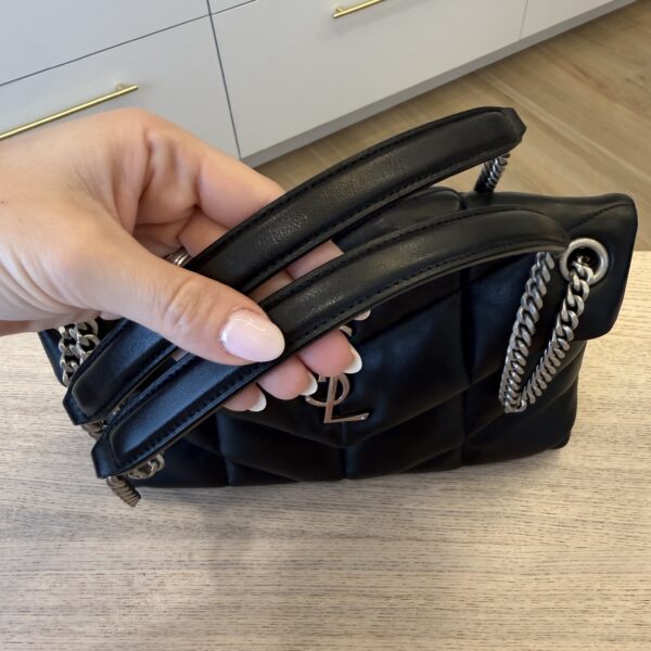 Saint Laurent (YSL) Lambskin Quilted Small Loulou Puffer Monogram Chain Satchel Black