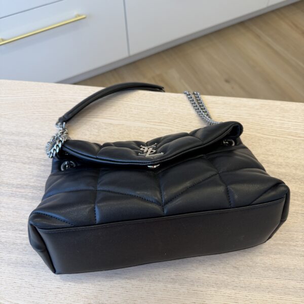 Saint Laurent (YSL) Lambskin Quilted Small Loulou Puffer Monogram Chain Satchel Black