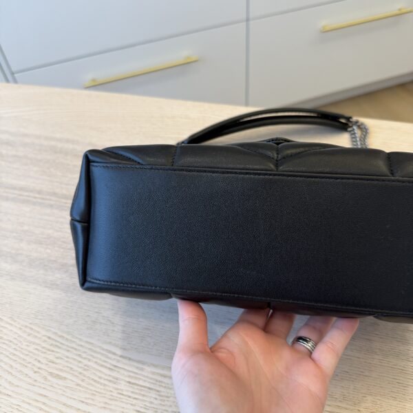 Saint Laurent (YSL) Lambskin Quilted Small Loulou Puffer Monogram Chain Satchel Black