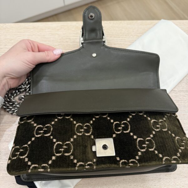 Gucci Velvet Moon Calfskin Crystal GG Monogram Small Dionysus Shoulder Bag Dark Olive Rose Gold