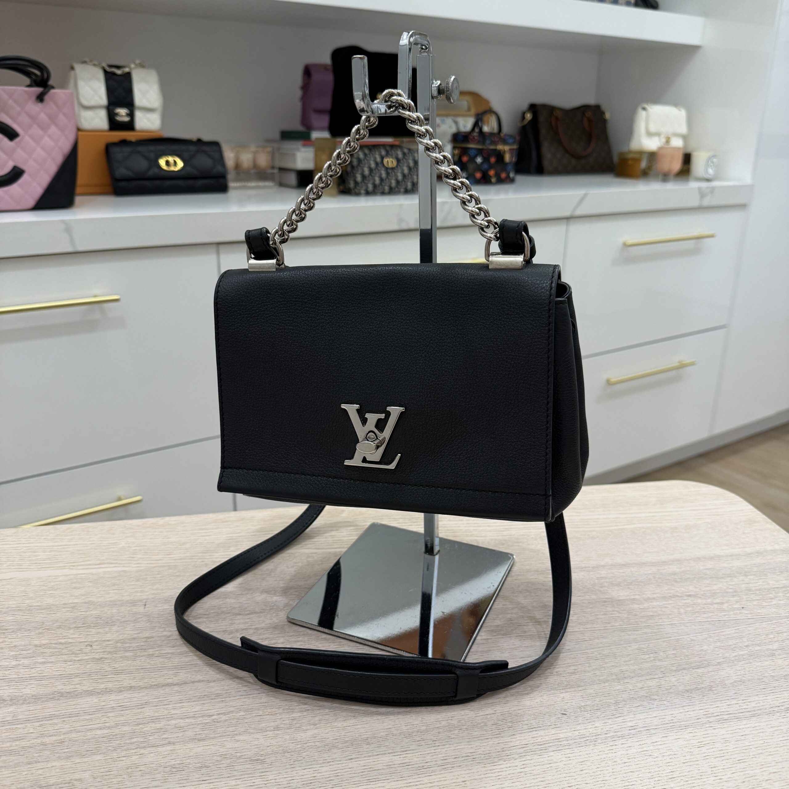 Louis Vuitton Black Pebbled Leather Lockme II BB Bag