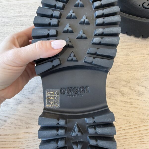 Gucci Rubber GG Monogram Perforated Elea Platform 55mm Lug Sole Sandals 38 Black