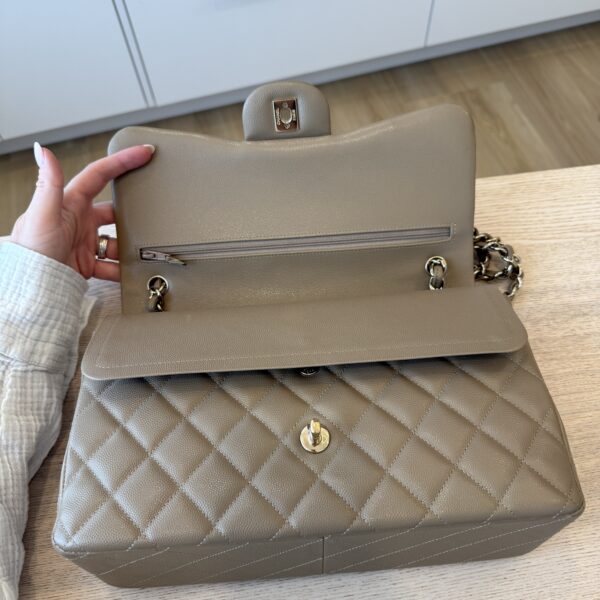 Chanel Caviar Quilted Jumbo Double Flap Black Gold Hardware Dark Taupe