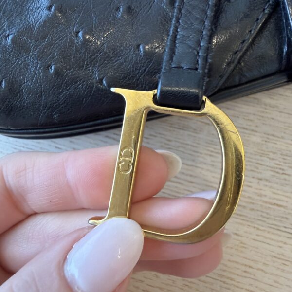 Christian Dior Black Ostrich Vintage Saddle Bag