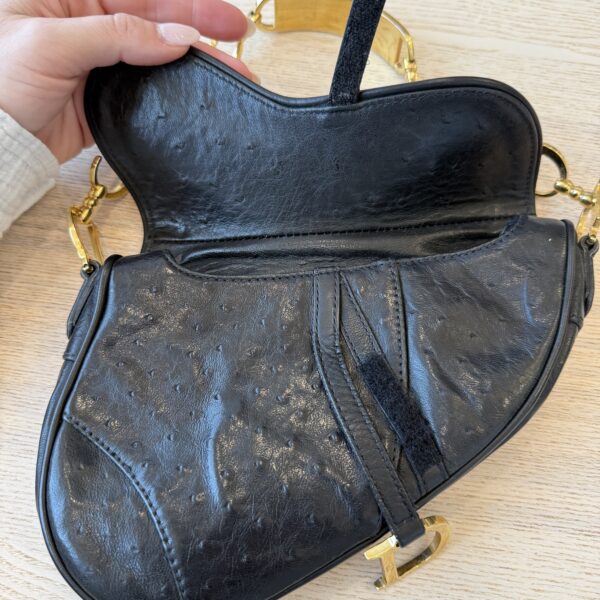 Christian Dior Black Ostrich Vintage Saddle Bag