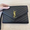 Saint Laurent (YSL) Grain De Poudre Matelasse Chevron Monogram Envelope Clutch Black