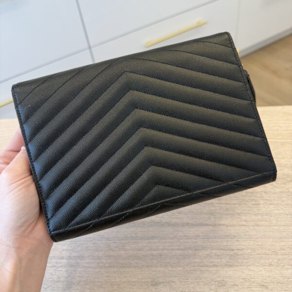 Saint Laurent (YSL) Grain De Poudre Matelasse Chevron Monogram Envelope Clutch Black