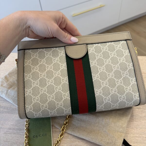 Gucci GG Supreme Monogram Web Small Ophidia Chain Shoulder Bag