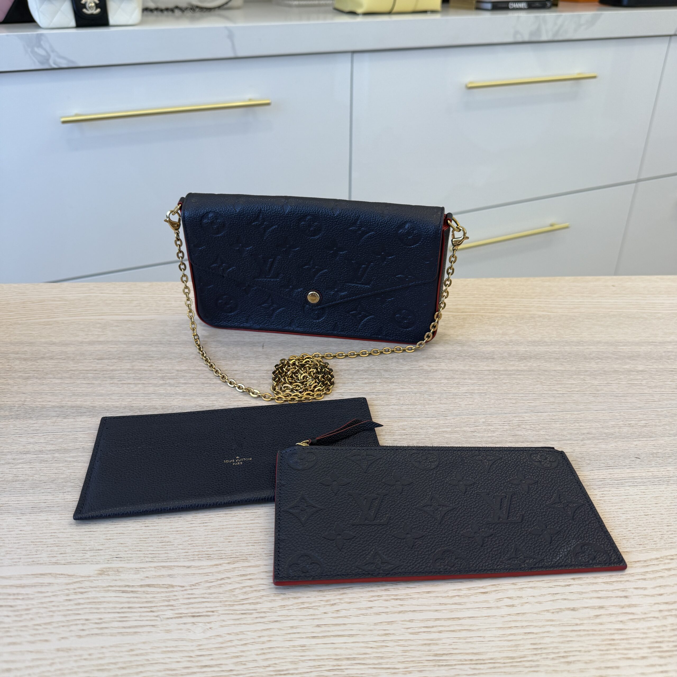 Louis Vuitton Empreinte Pochette Felicie Chain Wallet Marine Rouge