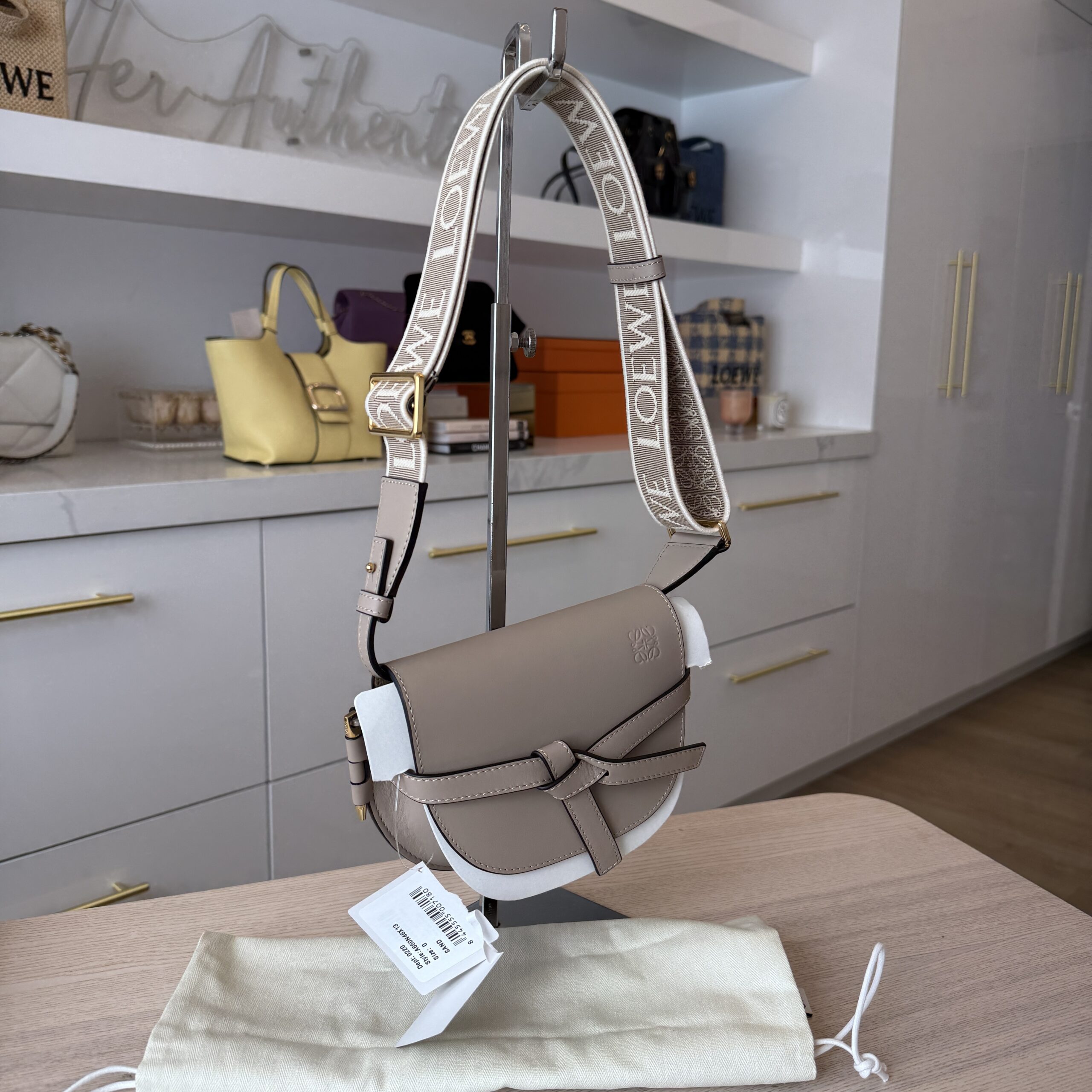 Loewe Mini Gate Dual Bag in Soft Calfskin and Jacquard Sand