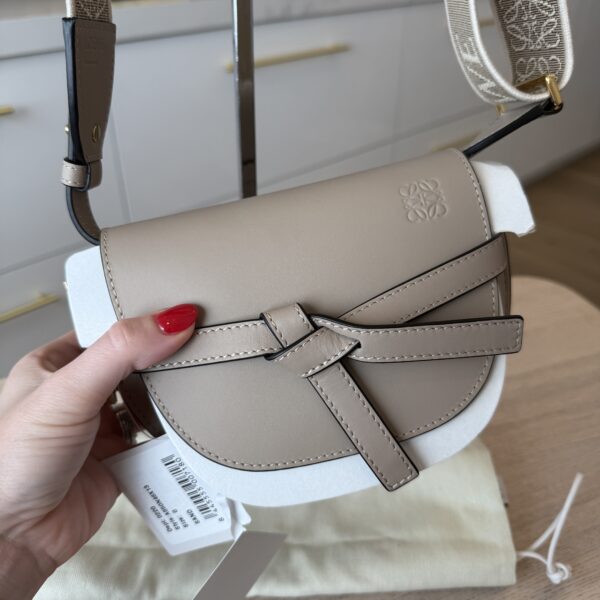 Loewe Mini Gate Dual Bag in Soft Calfskin and Jacquard Sand