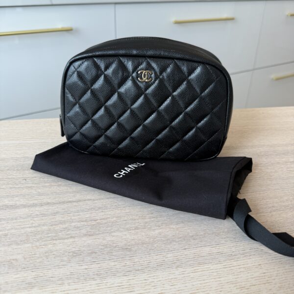 Chanel Caviar Quilted Medium Curvy Pouch Cosmetic Case Black
