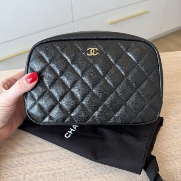 Chanel Caviar Quilted Medium Curvy Pouch Cosmetic Case Black