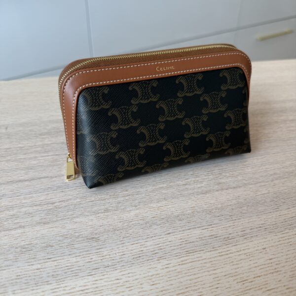 Celine Small Cosmetic Pouch in Triomphe Canvas and Calfskin
