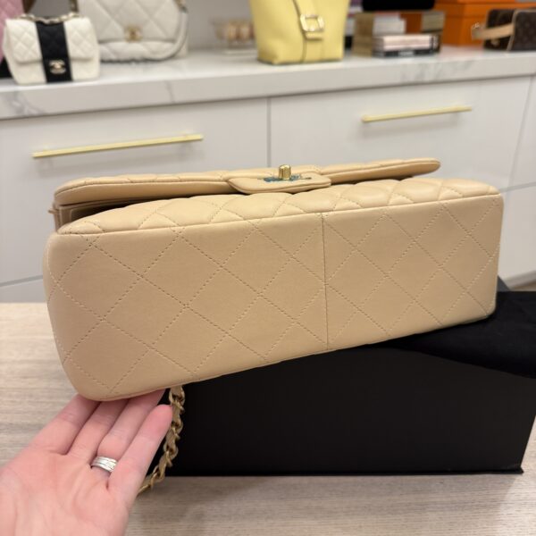 Chanel Lambskin Quilted Jumbo Double Flap Beige Claire Gold Hardware