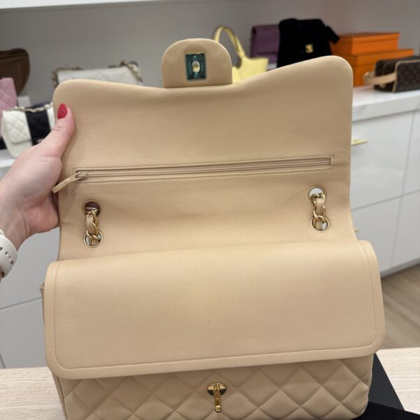 Chanel Lambskin Quilted Jumbo Double Flap Beige Claire Gold Hardware
