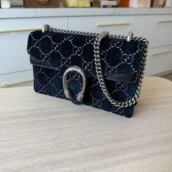 Gucci Velvet Small Dionysus Shoulder Bag Black and Navy