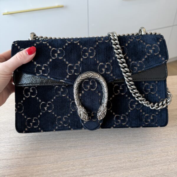 Gucci Velvet Small Dionysus Shoulder Bag Black and Navy