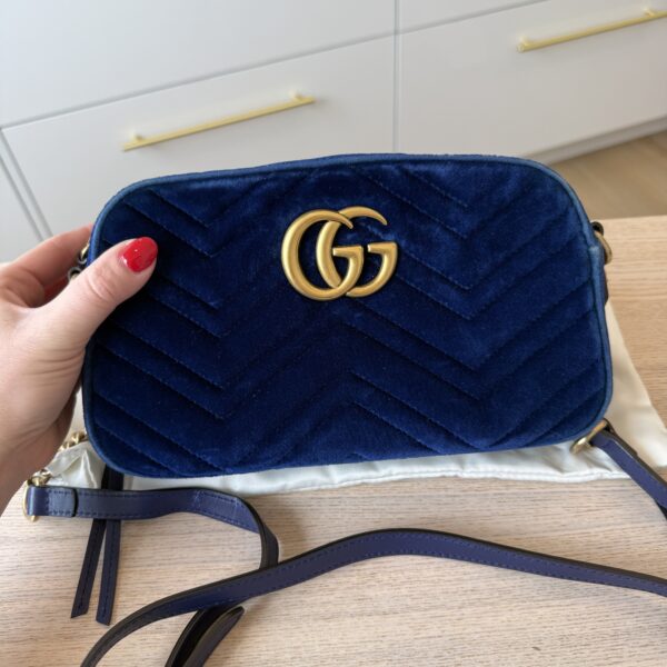 Gucci Velvet Small GG Marmont Porcelain Blue