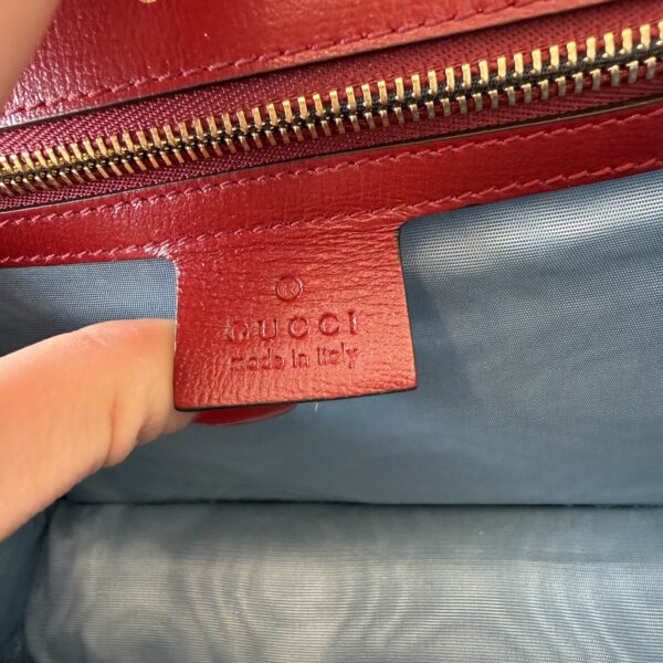 Gucci Textured Calfskin Small Torchon GG Ring Shoulder Bag New Cherry Red