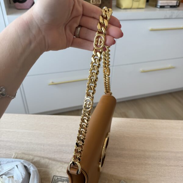 Gucci Roxy Calfskin Blondie Chain Shoulder Flap Bag Caramel
