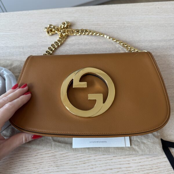 Gucci Roxy Calfskin Blondie Chain Shoulder Flap Bag Caramel