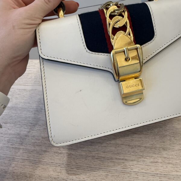 Gucci Calfskin Mini Sylvie Top Handle Bag White