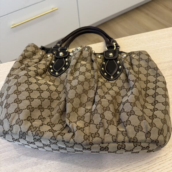 Gucci Beige/Ebony GG Canvas Studded Pelham Medium Tote Bag