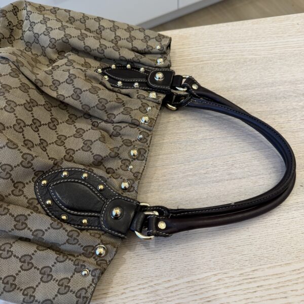 Gucci Beige/Ebony GG Canvas Studded Pelham Medium Tote Bag