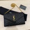 Saint Laurent Large Envelope Quilted Leather Chain Wallet Black and Gold Hardware