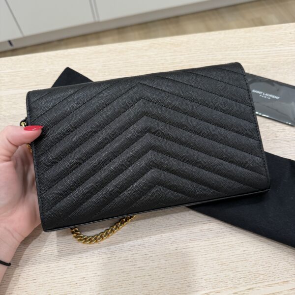 Saint Laurent Large Envelope Quilted Leather Chain Wallet Black and Gold Hardware