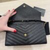Saint Laurent Large Envelope Quilted Leather Chain Wallet Black and Gold Hardware