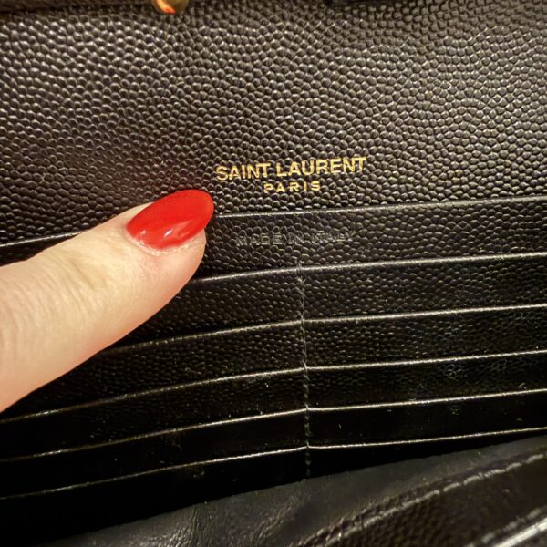 Saint Laurent Large Envelope Quilted Leather Chain Wallet Black and Gold Hardware
