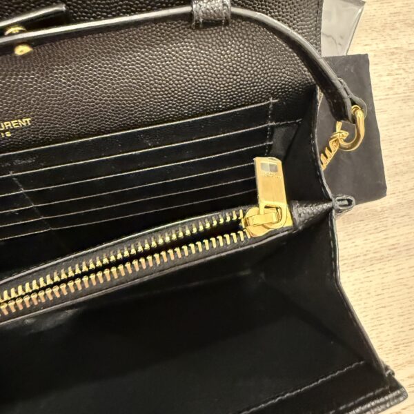 Saint Laurent Large Envelope Quilted Leather Chain Wallet Black and Gold Hardware