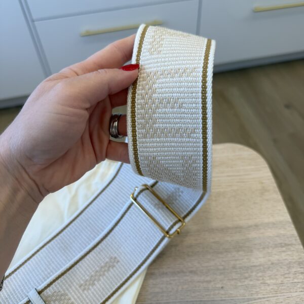 Fendi Cannete Ribbon Poly Vitello Century Logo Adjustable Strap You White Garza Ecru